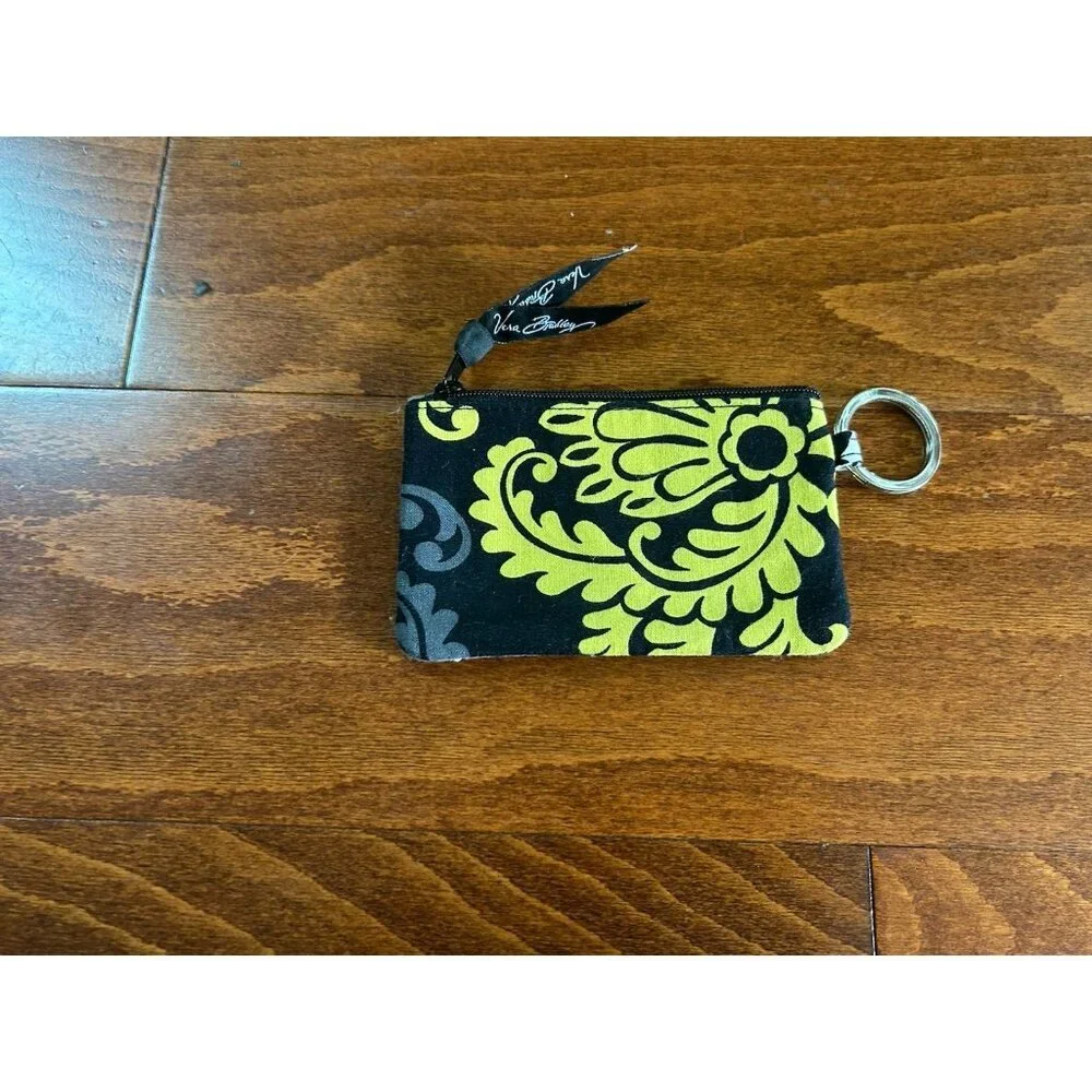 Vera Bradley Baroque Black Yellow Cotton ID‎ Holder Case Keyring Keychain NWOT